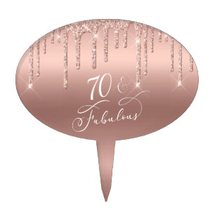 Elegant Rose Gold Glitter 70th Birthday Cake Topper