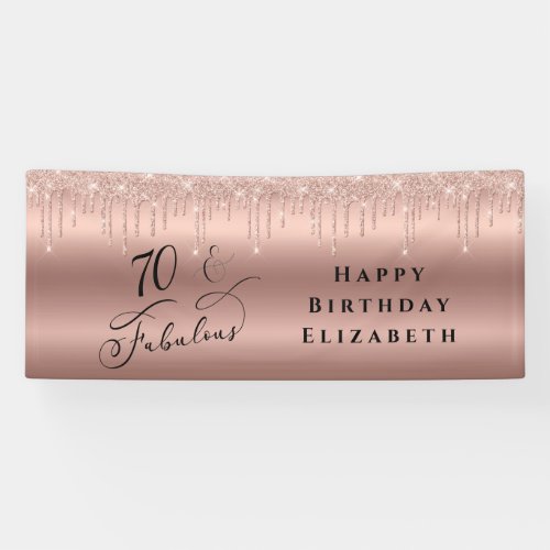 Elegant Rose Gold Glitter 70th Birthday Party Banner