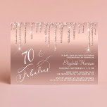 Elegant Rose Gold Glitter 70th Birthday Party Invitation<br><div class="desc">Elegant and chic 70th birthday party invitation with "70 & Fabulous" written in a stylish white script on a rose gold background,  with rose gold faux glitter dripping down. You can personalize with her name and the party details.</div>