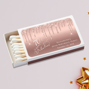 Elegant Rose Gold Glitter 70th Birthday Party Matchboxes