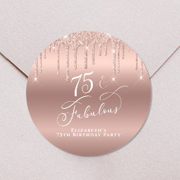 Elegant Rose Gold Glitter 75th Birthday Party Classic Round Sticker