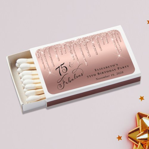 Elegant Rose Gold Glitter 75th Birthday Party Matchboxes