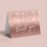 Elegant Rose Gold Glitter 75th Birthday Party Thank You Card<br><div class="desc">Chic folded thank you card for your 75th birthday party featuring "Thank You" in an elegant white calligraphy script,  a rose gold faux foil background and rose gold faux glitter. On the inside,  personalize your thank you message or leave blank for a handwritten note.</div>
