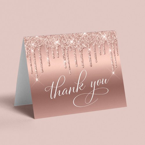 Elegant Rose Gold Glitter 75th Birthday Party Thank You Card