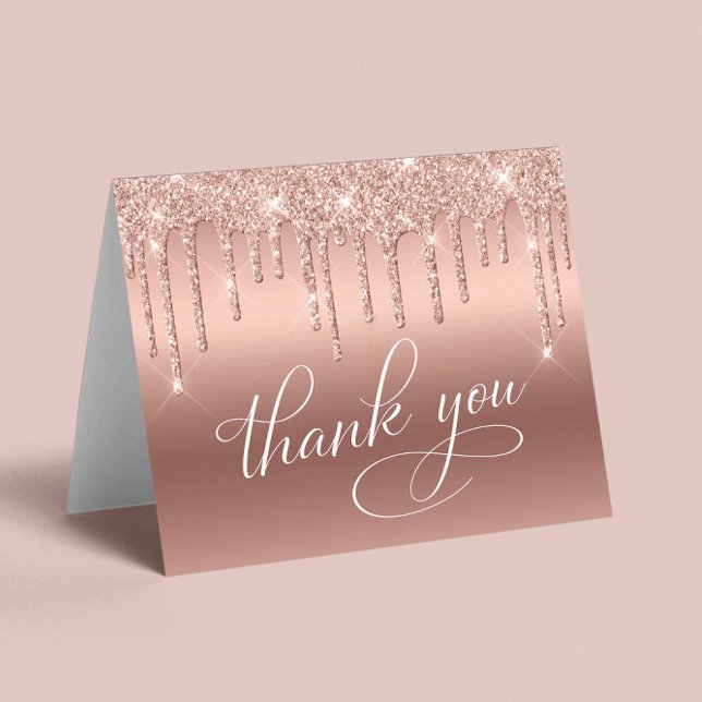 Elegant Rose Gold Glitter 75th Birthday Party Thank You Card (Creator Uploaded)
