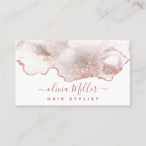 Elegant Rose Gold Glitter Agate Chic Marble Modern Business Card