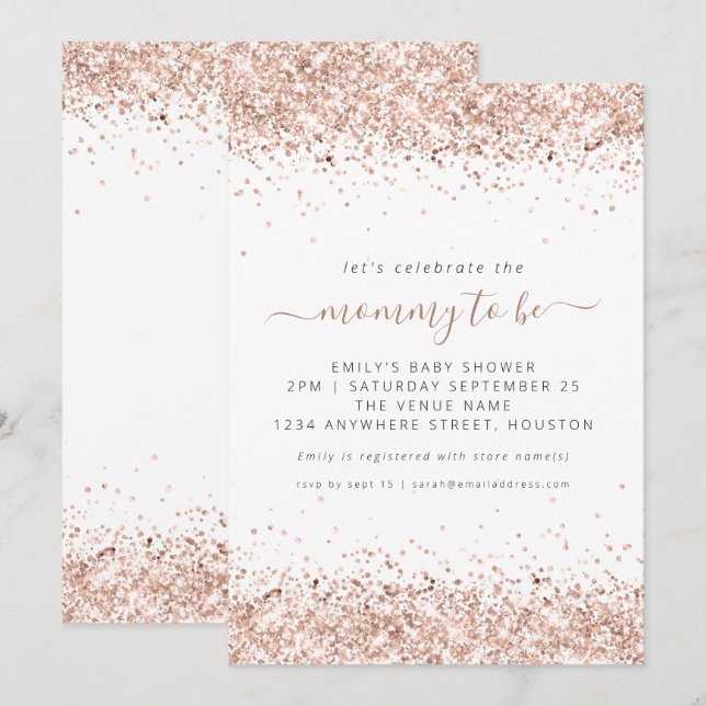 Elegant Rose Gold Glitter Baby Shower  Invitation (Front/Back)