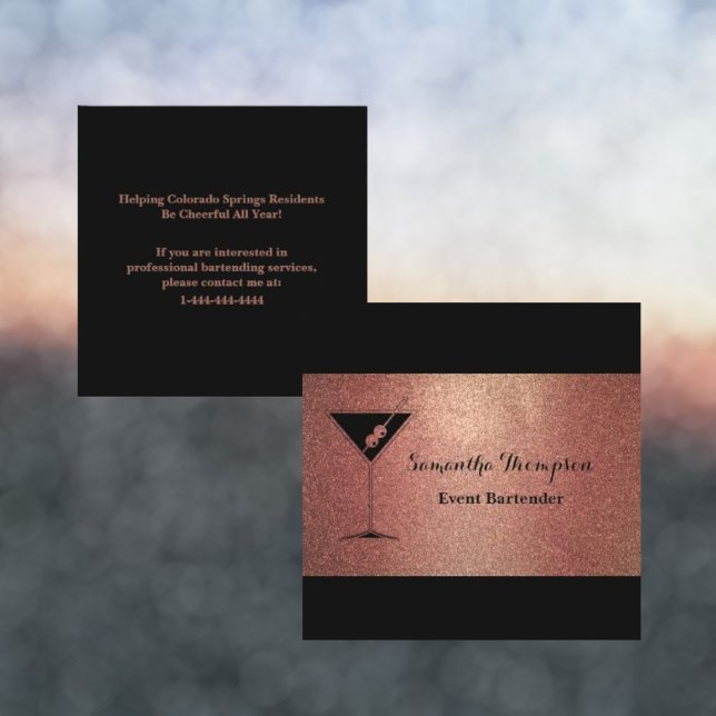 Elegant Rose Gold Glitter Bartender Business Card (Creator Uploaded)