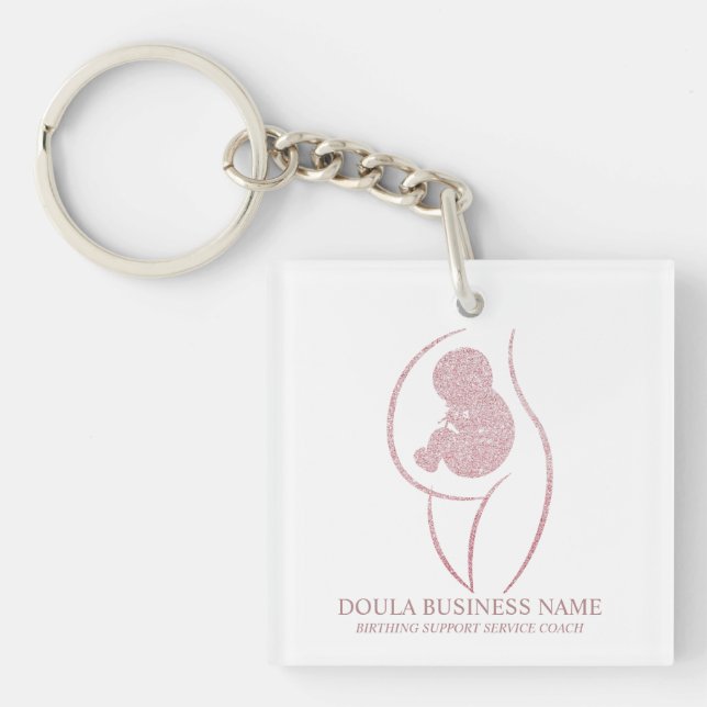 Elegant Rose Gold Glitter Birthing Support Keychain (Front)