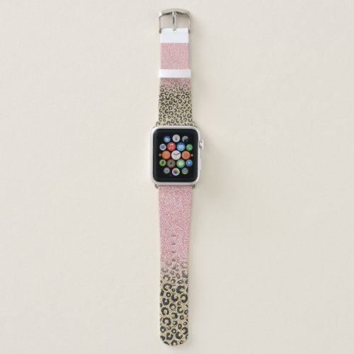 Elegant Rose Gold Glitter Black Leopard Print Apple Watch Band