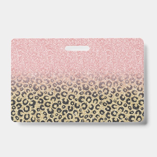 Elegant Rose Gold Glitter Black Leopard Print Badge (Front)