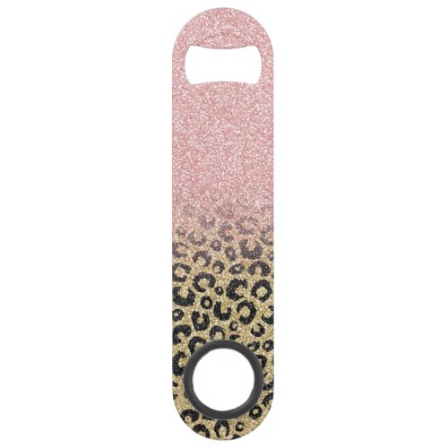 Elegant Rose Gold Glitter Black Leopard Print Bar Key