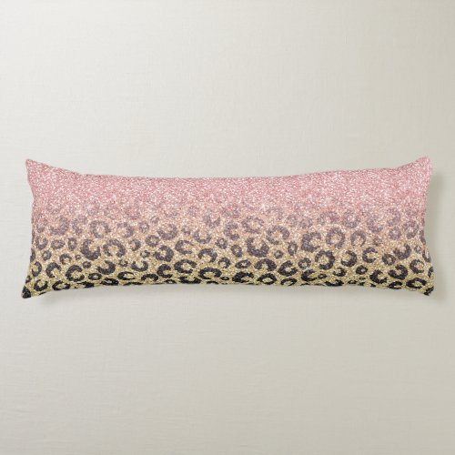 Elegant Rose Gold Glitter Black Leopard Print Body Pillow