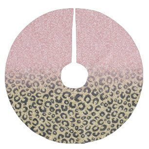 Elegant Rose Gold Glitter Black Leopard Print Brushed Polyester Tree Skirt