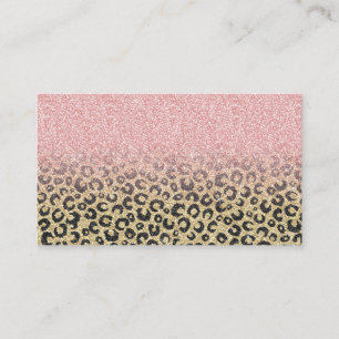 Elegant Rose Gold Glitter Black Leopard Print Business Card