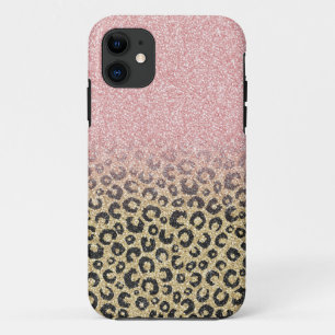 Elegant Rose Gold Glitter Black Leopard Print iPhone 11 Case
