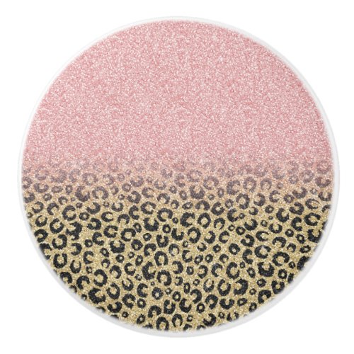 Elegant Rose Gold Glitter Black Leopard Print Ceramic Knob