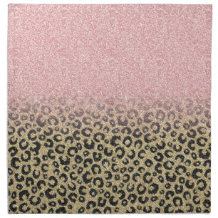 Elegant Rose Gold Glitter Black Leopard Print Cloth Napkin