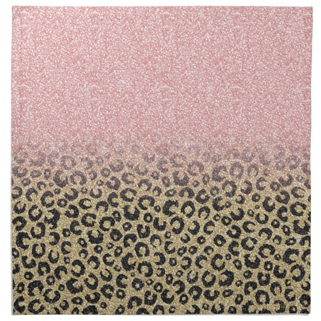 Elegant Rose Gold Glitter Black Leopard Print Cloth Napkin (Front)