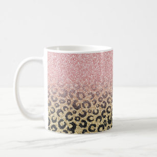 Elegant Rose Gold Glitter Black Leopard Print Coffee Mug