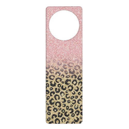 Elegant Rose Gold Glitter Black Leopard Print Door Hanger