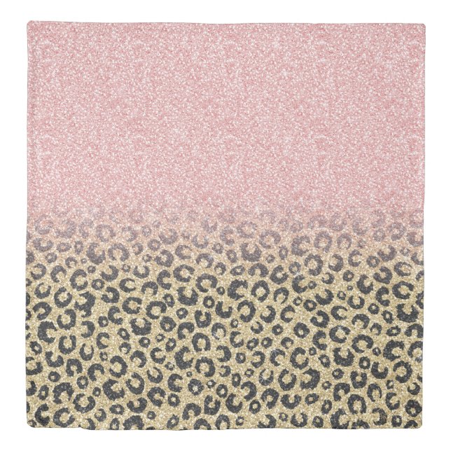 Elegant Rose Gold Glitter Black Leopard Print Duvet Cover (Front)