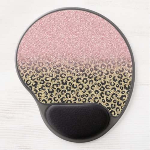 Elegant Rose Gold Glitter Black Leopard Print Gel Mouse Pad
