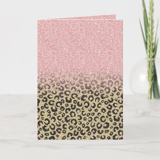 Elegant Rose Gold Glitter Black Leopard Print Holiday Card (Front)