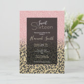 Elegant Rose Gold Glitter Black Leopard Print Invitation (Standing Front)