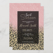 Elegant Rose Gold Glitter Black Leopard Print Invitation (Front/Back)