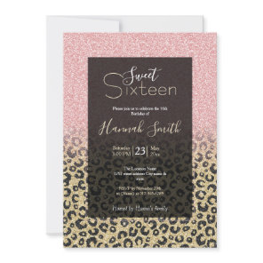 Elegant Rose Gold Glitter Black Leopard Print Invitation