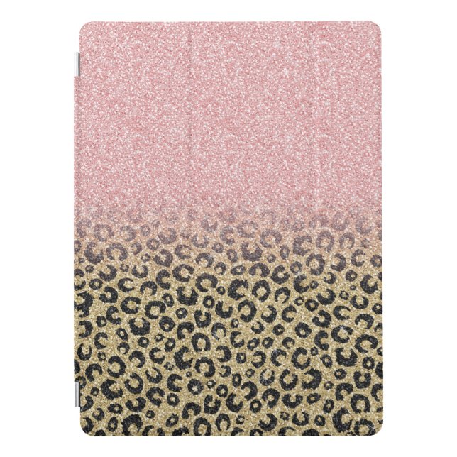 Elegant Rose Gold Glitter Black Leopard Print iPad Pro Cover (Front)