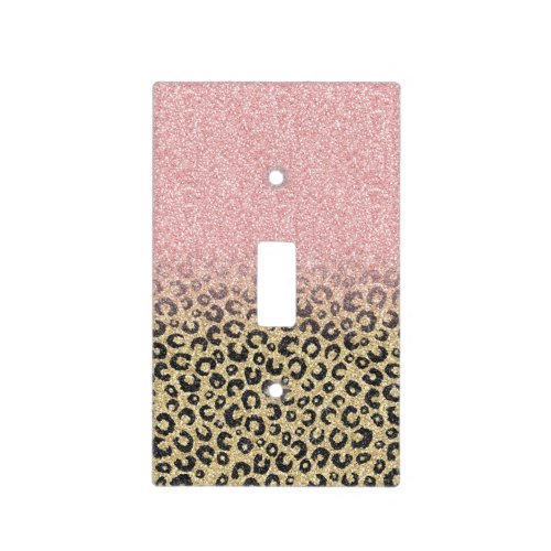 Elegant Rose Gold Glitter Black Leopard Print Light Switch Cover