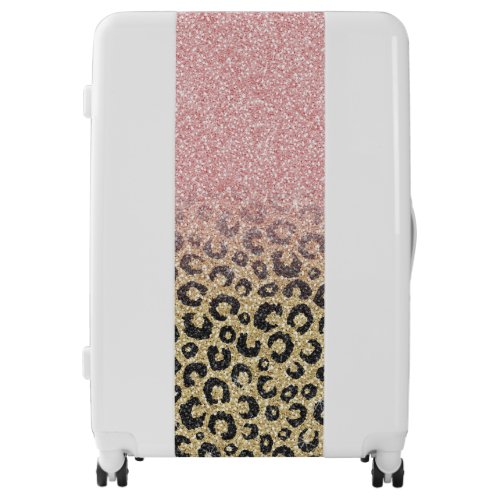 Elegant Rose Gold Glitter Black Leopard Print Luggage