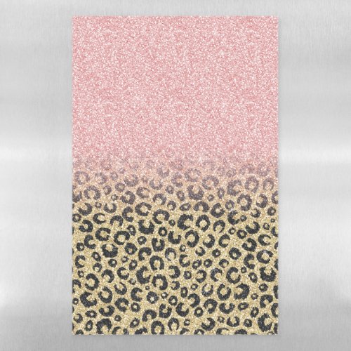 Elegant Rose Gold Glitter Black Leopard Print Magnetic Dry Erase Sheet