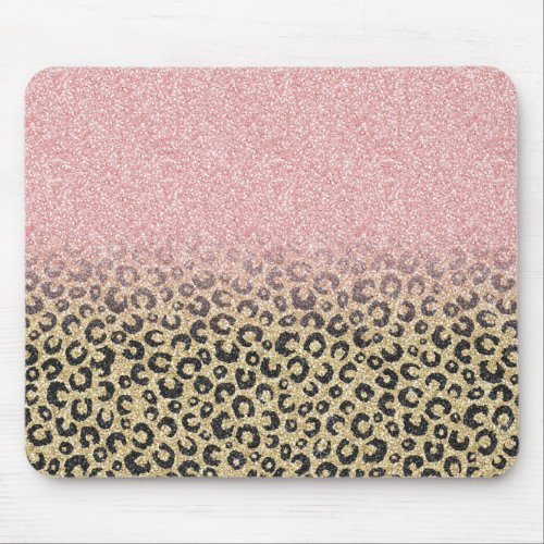 Elegant Rose Gold Glitter Black Leopard Print Mouse Pad