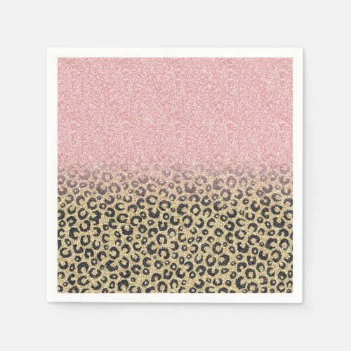 Elegant Rose Gold Glitter Black Leopard Print Napkins