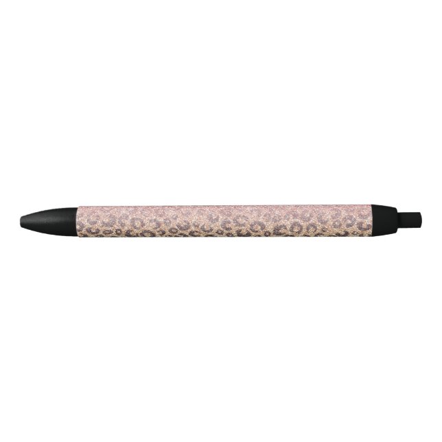 Elegant Rose Gold Glitter Black Leopard Print Pen (Front)
