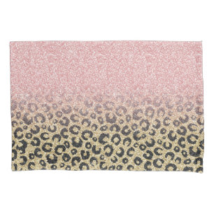Elegant Rose Gold Glitter Black Leopard Print Pillow Case