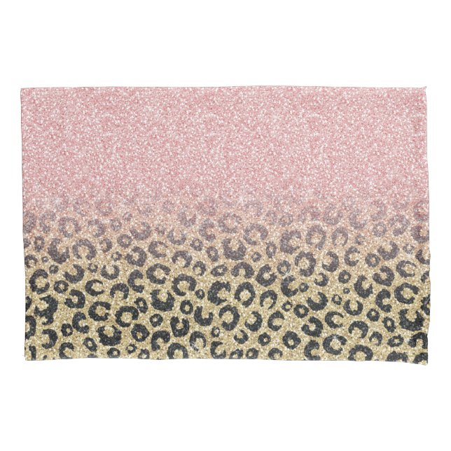 Elegant Rose Gold Glitter Black Leopard Print Pillow Case (Front-Left)