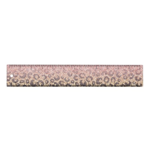 Elegant Rose Gold Glitter Black Leopard Print Ruler