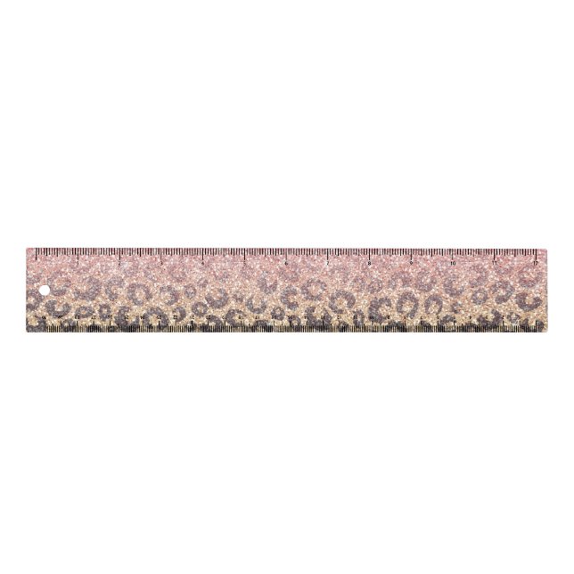 Elegant Rose Gold Glitter Black Leopard Print Ruler (Front)