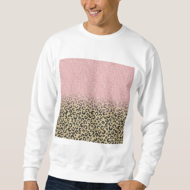 Elegant Rose Gold Glitter Black Leopard Print Sweatshirt (Front)