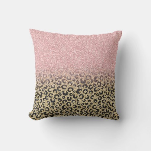 Elegant Rose Gold Glitter Black Leopard Print Throw Pillow