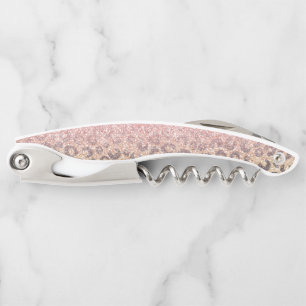Elegant Rose Gold Glitter Black Leopard Print Waiter's Corkscrew