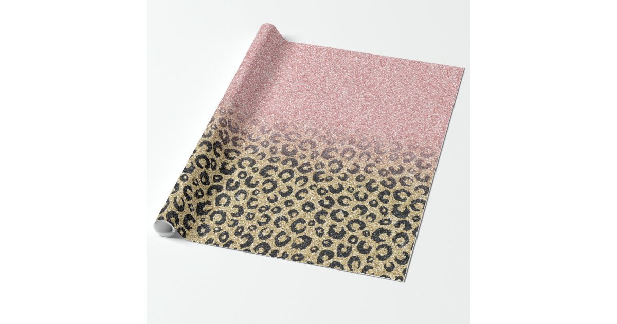 Elegant Rose Gold Glitter Black Leopard Print Yoga Mat by