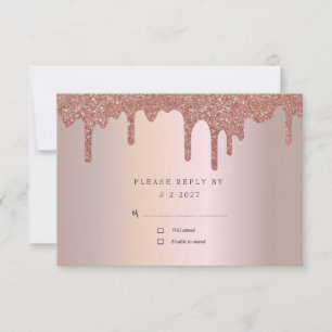 Elegant Rose Gold Glitter, Blush and Black Text RSVP Card