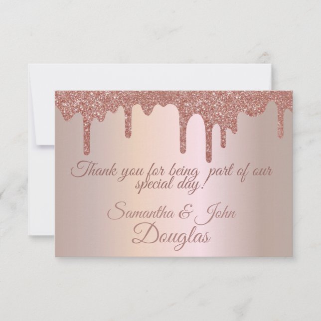 Elegant Rose Gold Glitter, Blush and  Text Thank You Card (Front)