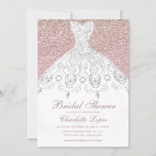 Elegant Rose Gold Glitter Blush Bridal Shower Invi Invitation