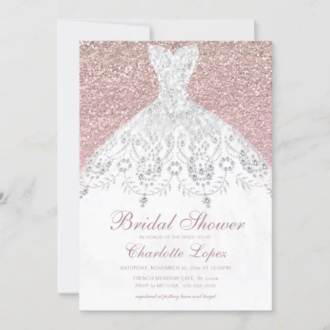 Elegant Rose Gold Glitter Blush Bridal Shower Invi Invitation | Zazzle